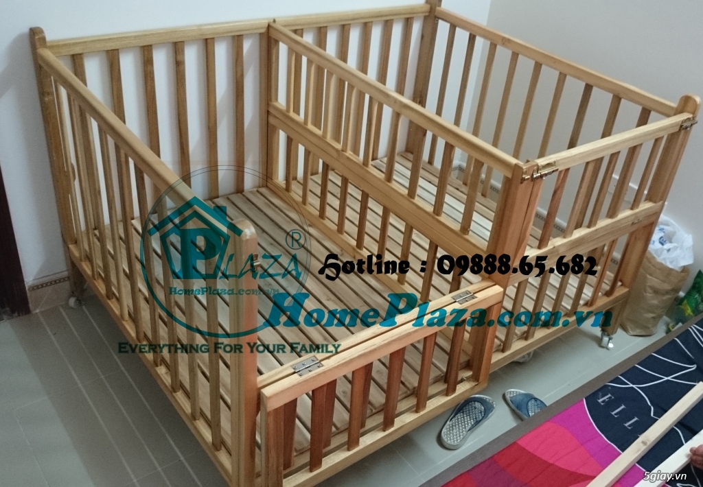 Giường cũi trẻ em gỗ quế - Quây cũi 3D -Cũi sinh đôi- chắn cầu thang - 6