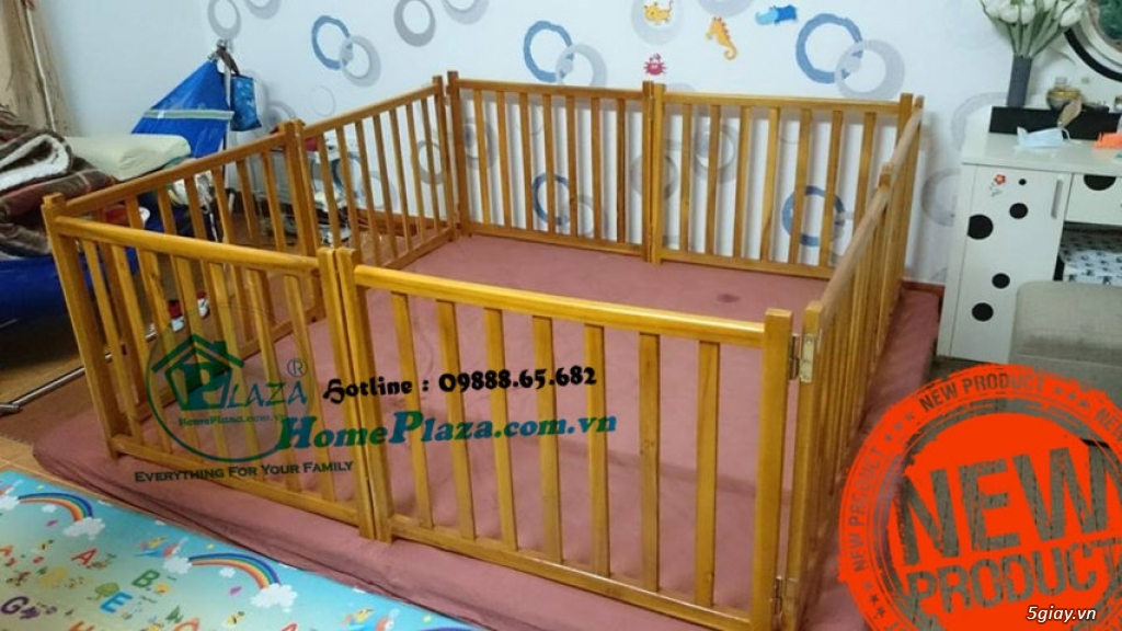 Giường cũi trẻ em gỗ quế - Quây cũi 3D -Cũi sinh đôi- chắn cầu thang - 14