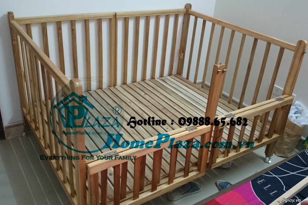 Giường cũi trẻ em gỗ quế - Quây cũi 3D -Cũi sinh đôi- chắn cầu thang - 10