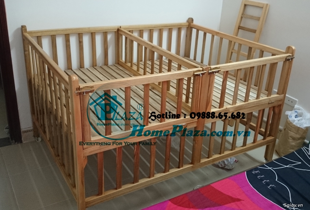 Giường cũi trẻ em gỗ quế - Quây cũi 3D -Cũi sinh đôi- chắn cầu thang - 8