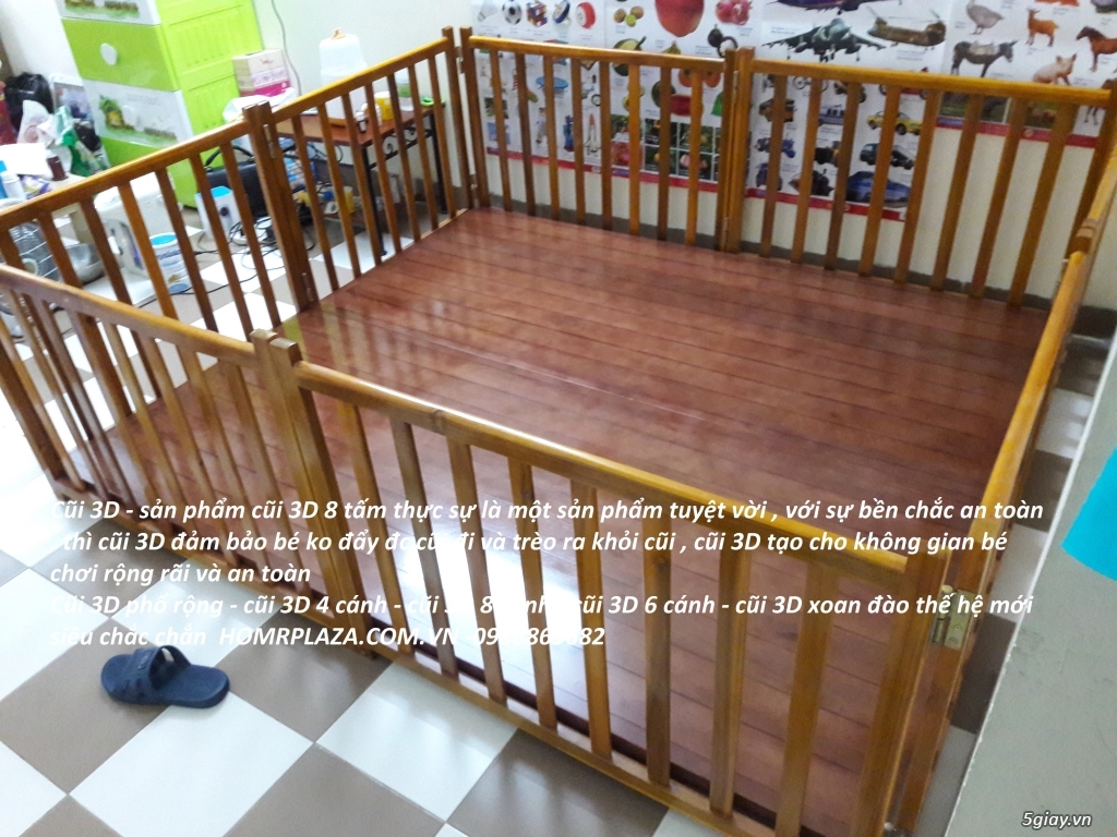 Giường cũi trẻ em gỗ quế - Quây cũi 3D -Cũi sinh đôi- chắn cầu thang - 26