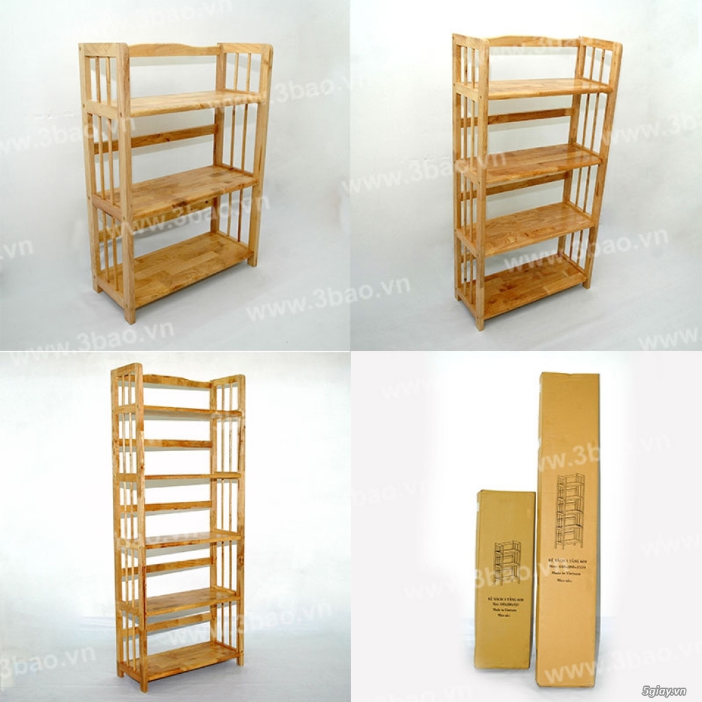 Kệ sách gỗ cao su tự nhiên, 3 - 4 - 5 tầng. Giá cực rẻ, siêu bền.