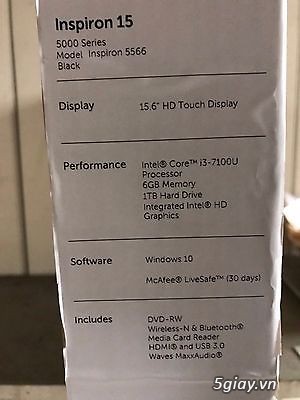 Dell Inspiron 5566 i3/ 6GB/ 1TB/ 15.6HD Touchscreen/W10. - 2