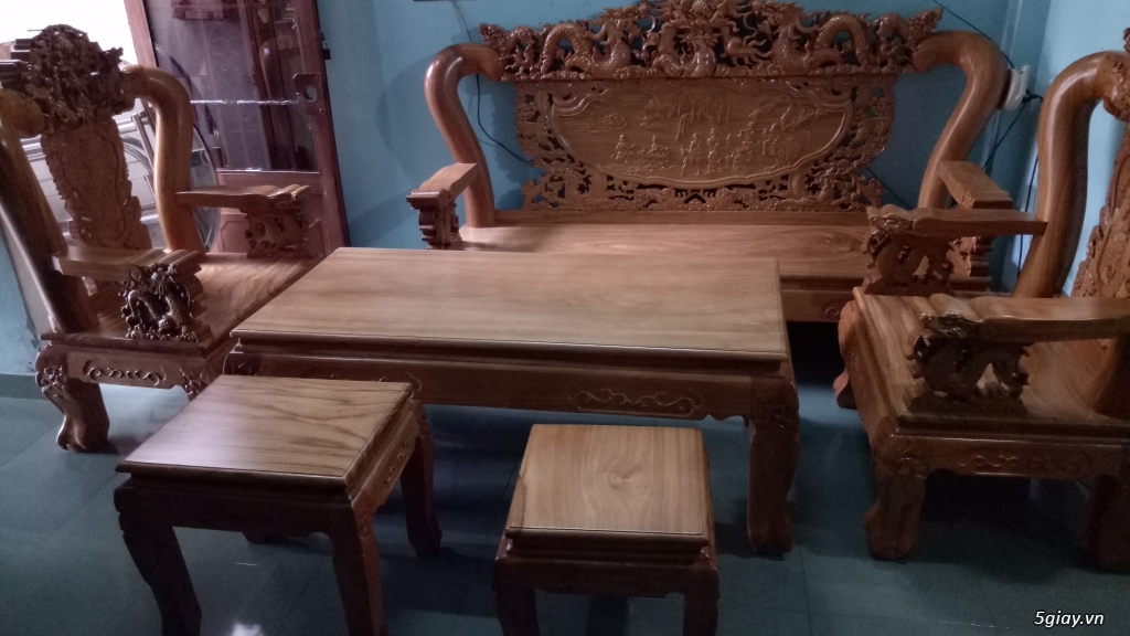 Bộ ghế trạm rồng gỗ gõ cột 12 - 4