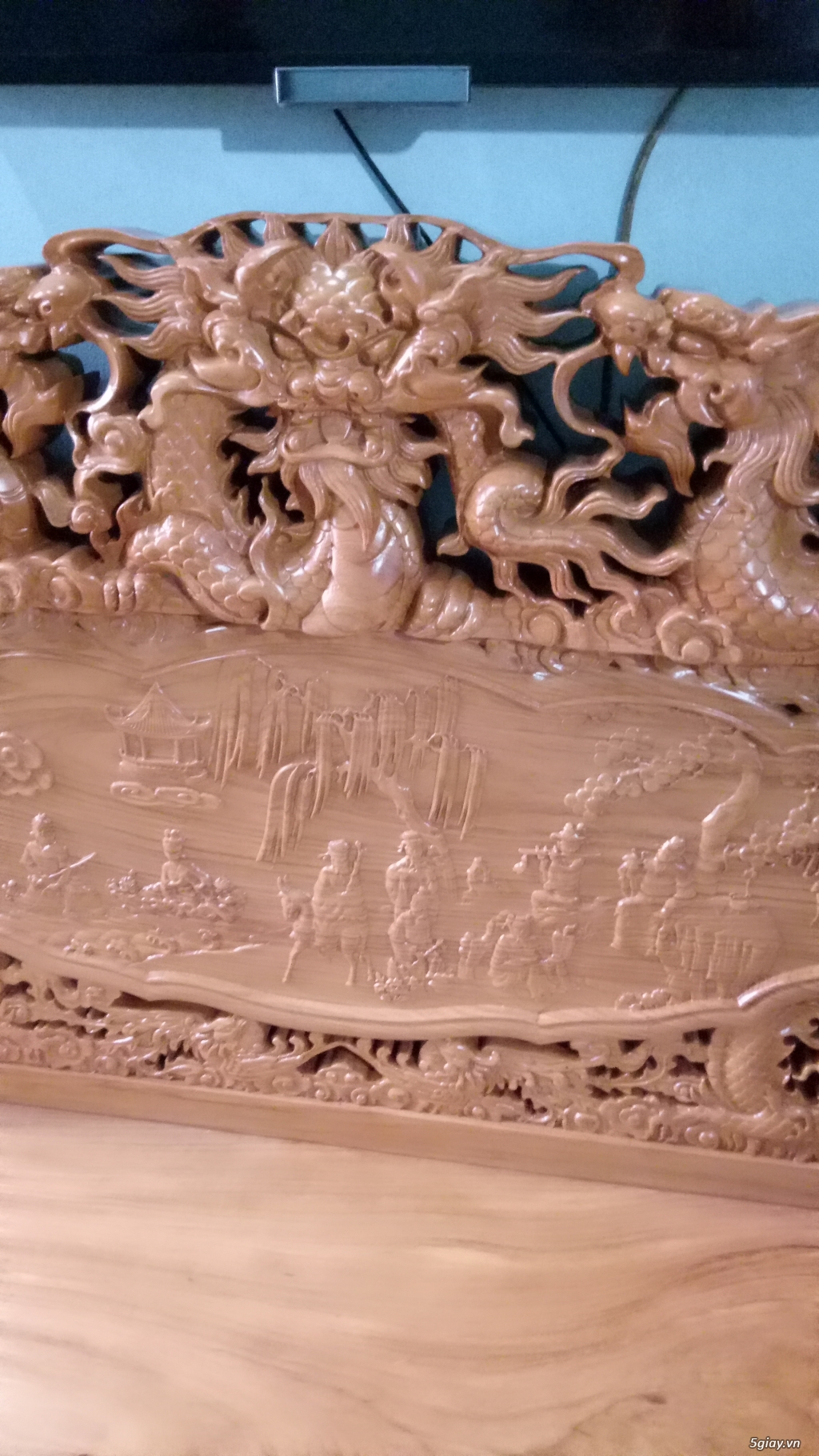 Bộ ghế trạm rồng gỗ gõ cột 12 - 8