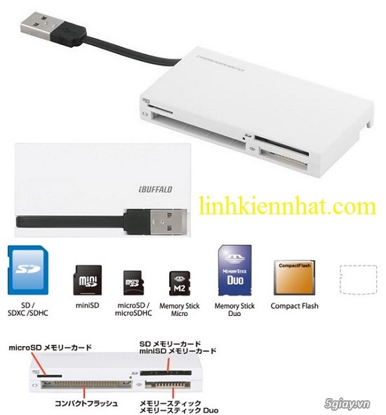 Buffalo Card Reader USB3.0, USB2.0 - Đầu đọc thẻ nhớ đa năng cho smatphone + Tablet - 10
