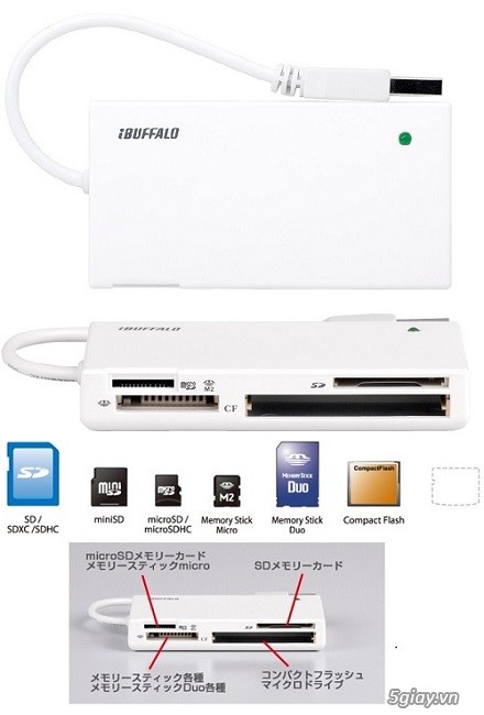 Buffalo Card Reader USB3.0, USB2.0 - Đầu đọc thẻ nhớ đa năng cho smatphone + Tablet - 9