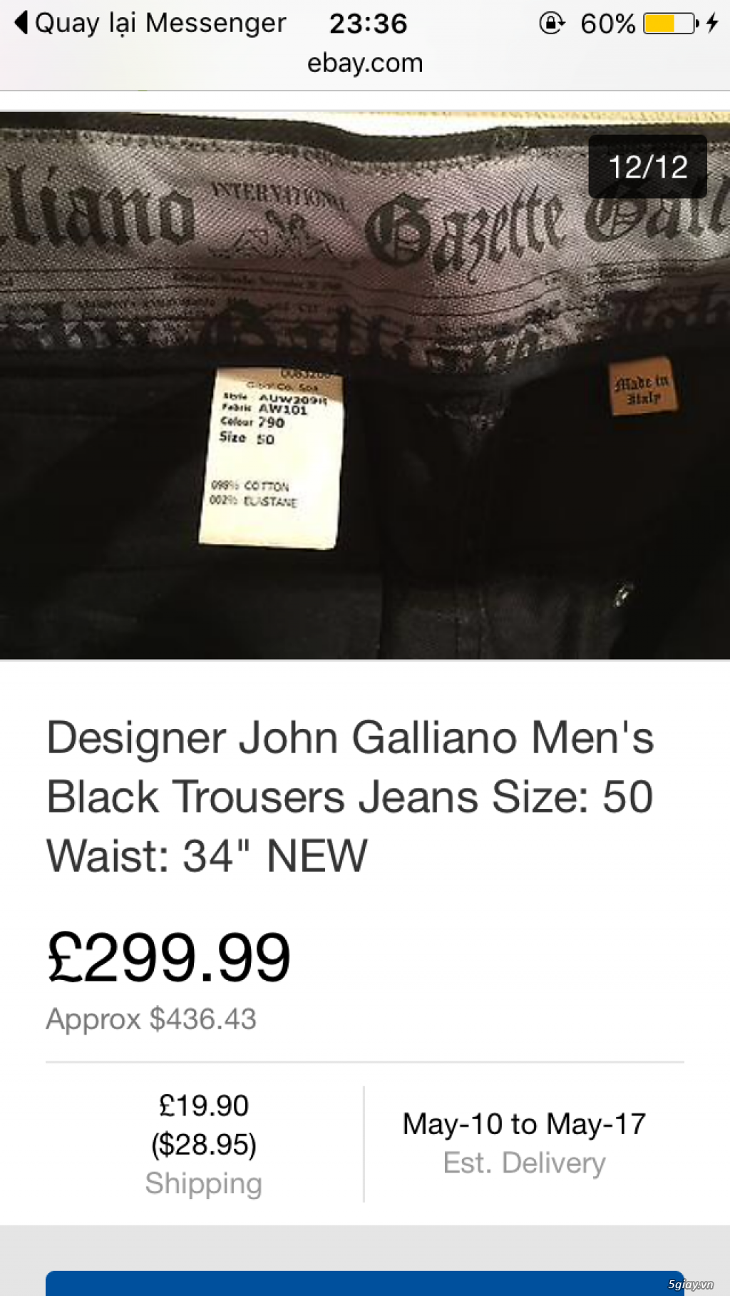 Quần jeans john galliano , made in italy , đẳng cấp toàn cầu . - 46