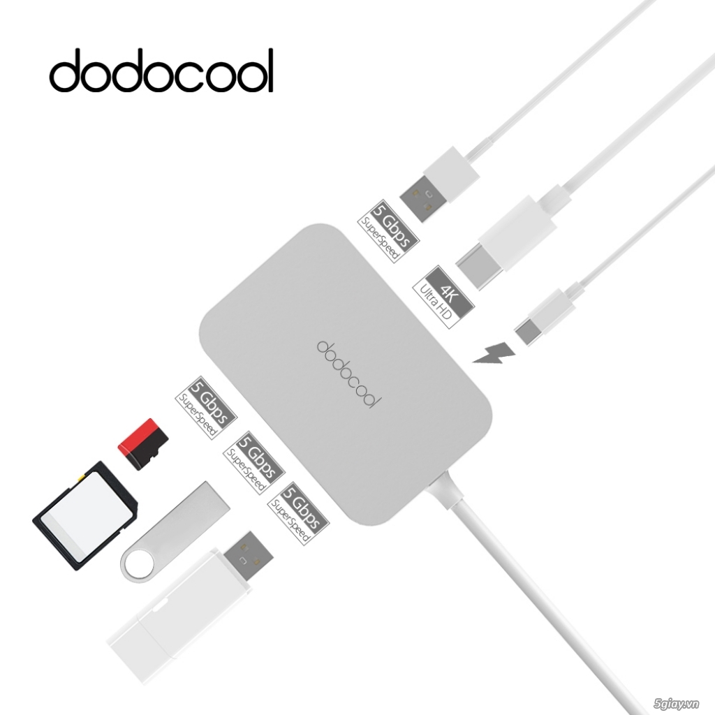 Cáp Dodocool từ USB-C ra HDMI + Thẻ nhớ SD/TF + 3 USB 3.0 + USB 3.0 - 1