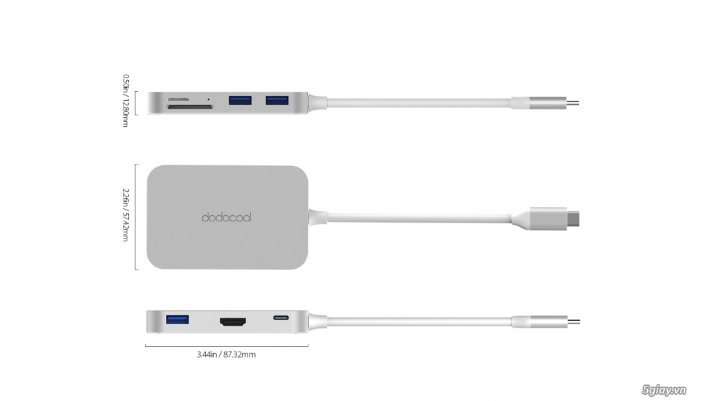 Cáp Dodocool từ USB-C ra HDMI + Thẻ nhớ SD/TF + 3 USB 3.0 + USB 3.0 - 8