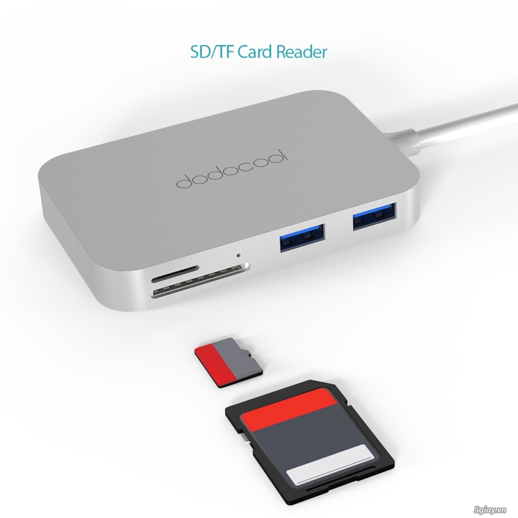 Cáp Dodocool từ USB-C ra HDMI + Thẻ nhớ SD/TF + 3 USB 3.0 + USB 3.0 - 6