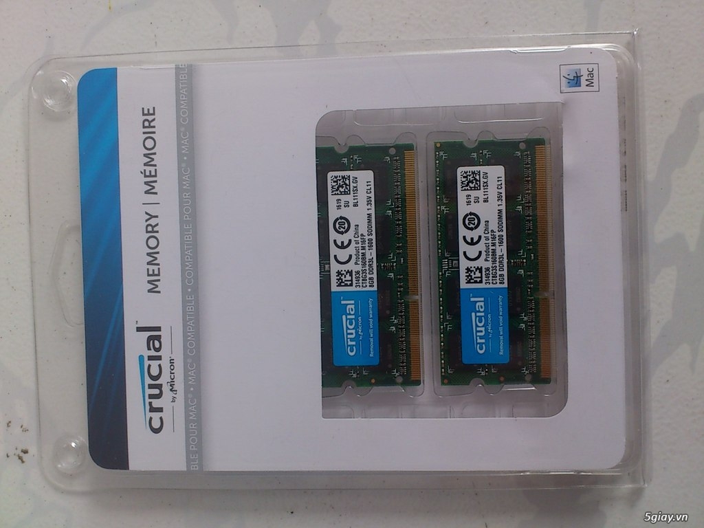 Ram laptop Crucial 8GB DDR3L-1600 x 2 (16GB) nguyên seal new 100%