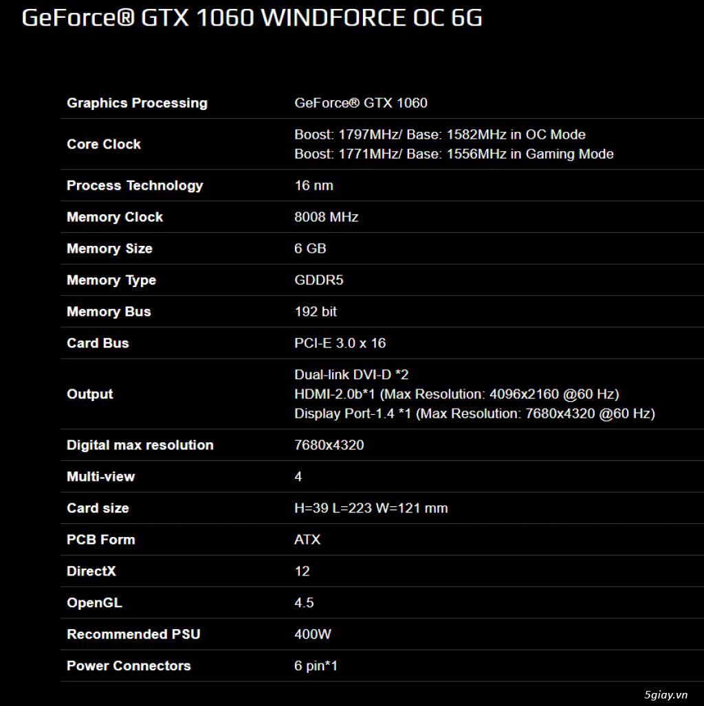 VGA Gigabyte GTX 1060 6GB Windforce OC edition - 3
