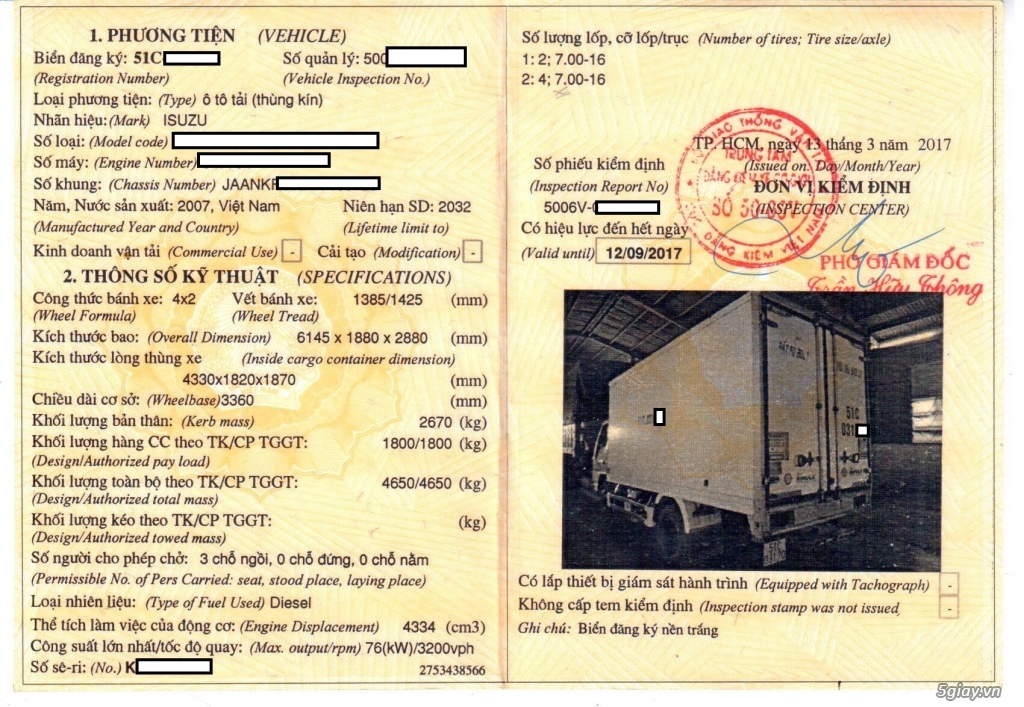 Thanh lý xe tải thùng kín ISUZU 1,8 tấn (2008)