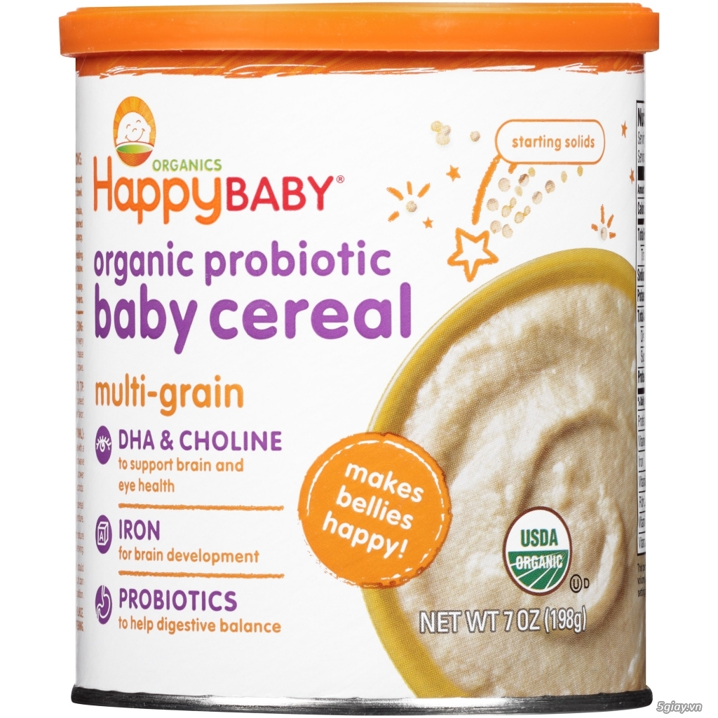 Bột ăn dặm cho bé Happy Baby Multi-Grain Organic Probiotic Baby Cereal