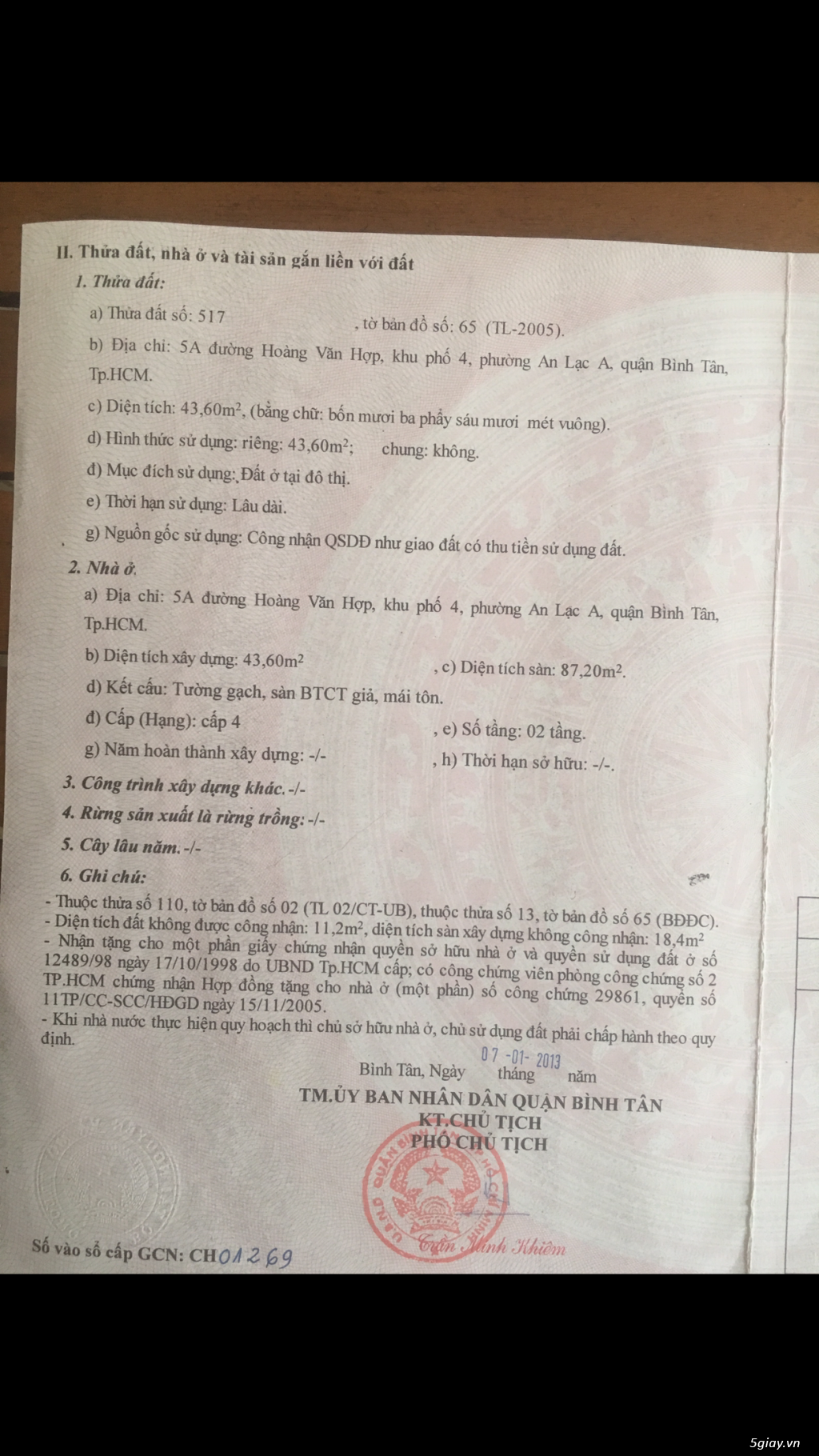 chính chủ cần bán nhà mặt tiền số 5A Hoàng văn Hợp .p:An lạc A .Q:BTân - 3