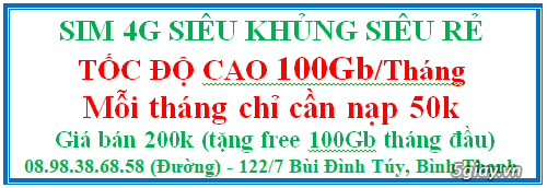 Sim 4G - Khủng - Rẻ - 100Gb/tháng