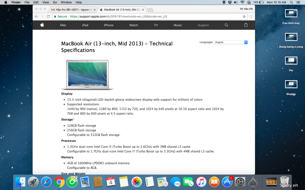 Mac Book Air Mid 2013 I5 256G máy mới 99% - 9