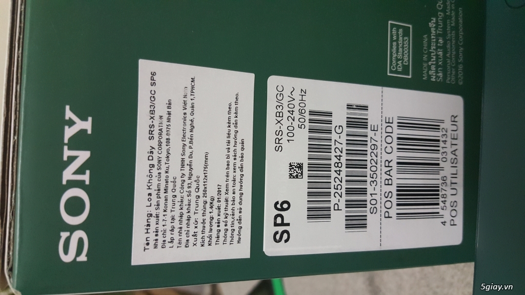 Loa sony xb3 fullbox 9 hãng còn bh - 1