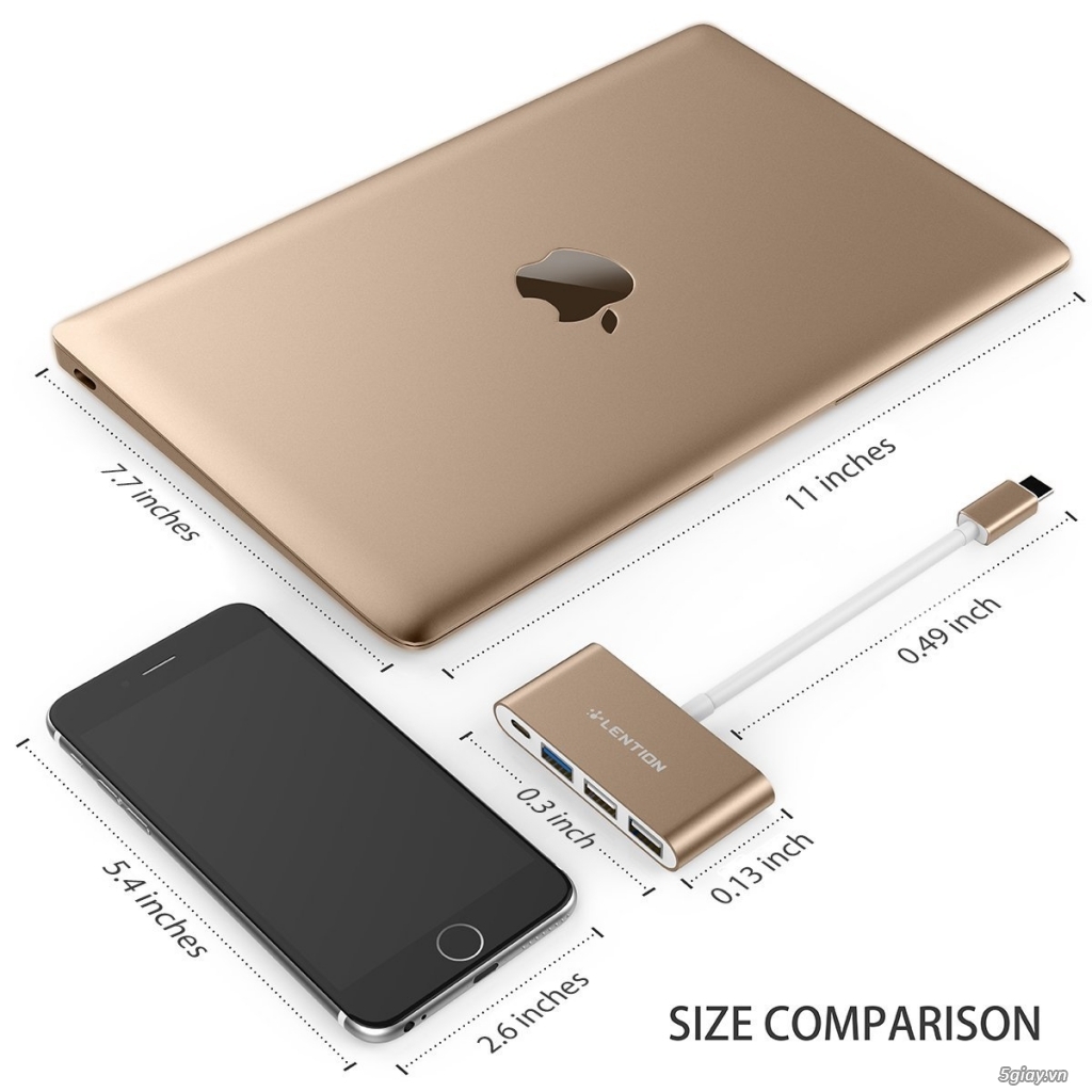Cáp chuyển Lention - 4 in 1 - USB Type C, Adapter cho New MacBook,Gold - 1