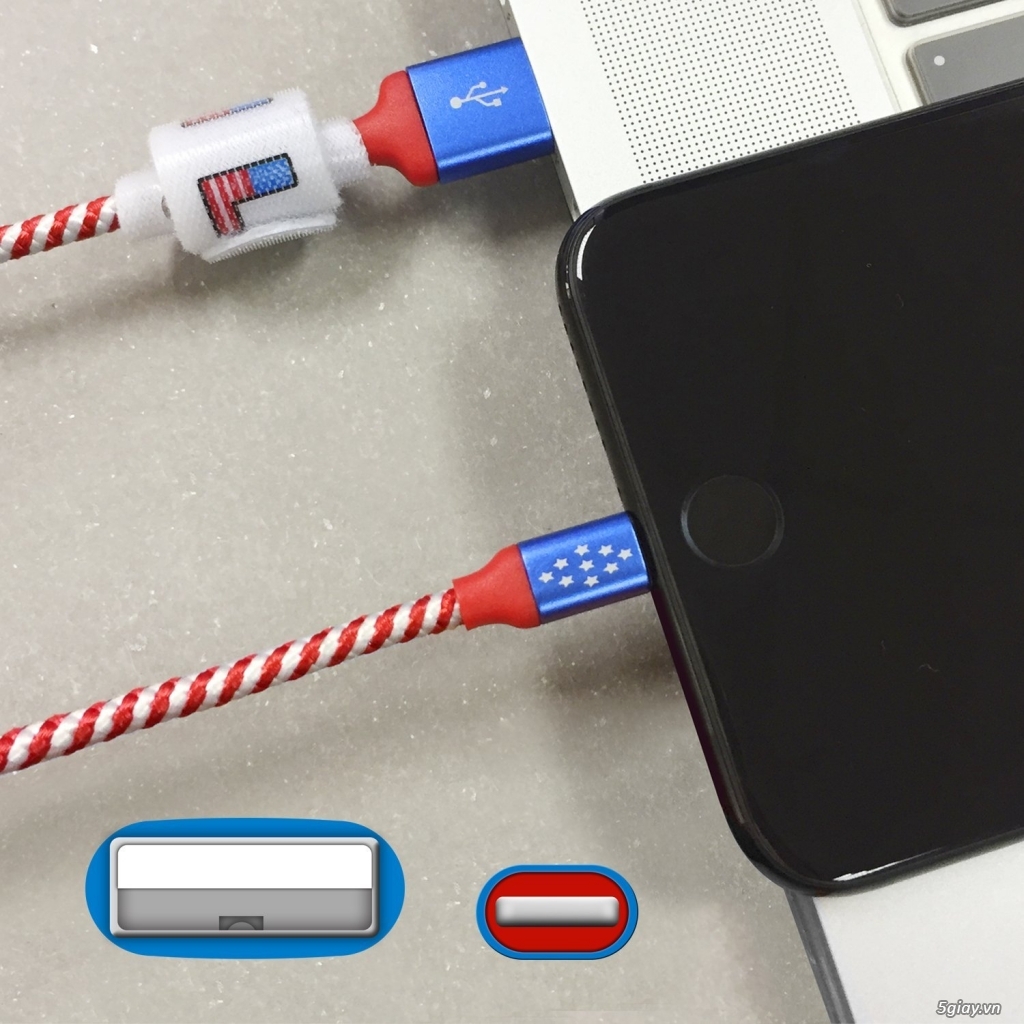 ️ ️Cáp Iphone/Ipad/Ipod Lighting bọc vải dù cờ Mỹ với logo I LOVE USA - 22
