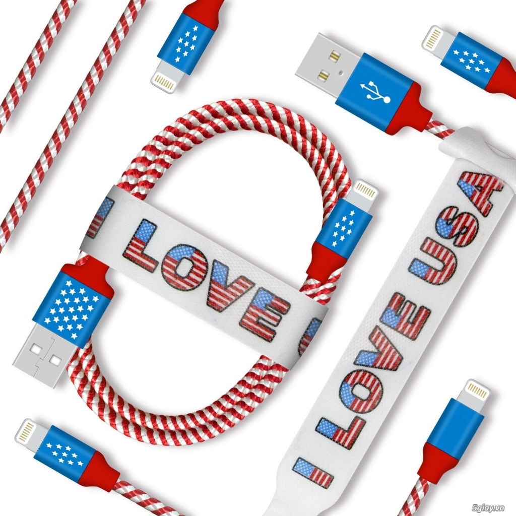 ️ ️Cáp Iphone/Ipad/Ipod Lighting bọc vải dù cờ Mỹ với logo I LOVE USA - 17