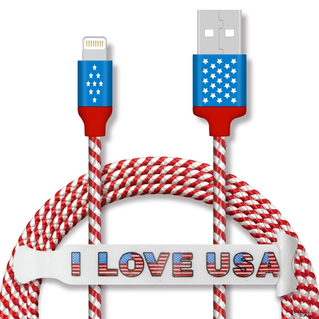 ️ ️Cáp Iphone/Ipad/Ipod Lighting bọc vải dù cờ Mỹ với logo I LOVE USA - 16