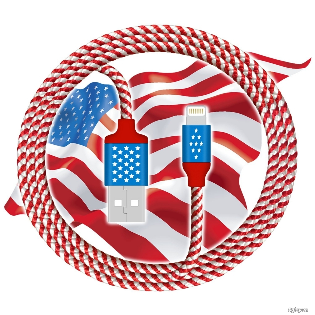 ️ ️Cáp Iphone/Ipad/Ipod Lighting bọc vải dù cờ Mỹ với logo I LOVE USA - 19