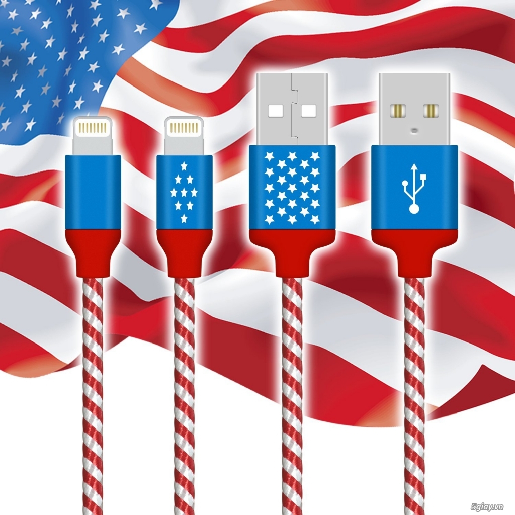 ️ ️Cáp Iphone/Ipad/Ipod Lighting bọc vải dù cờ Mỹ với logo I LOVE USA - 21