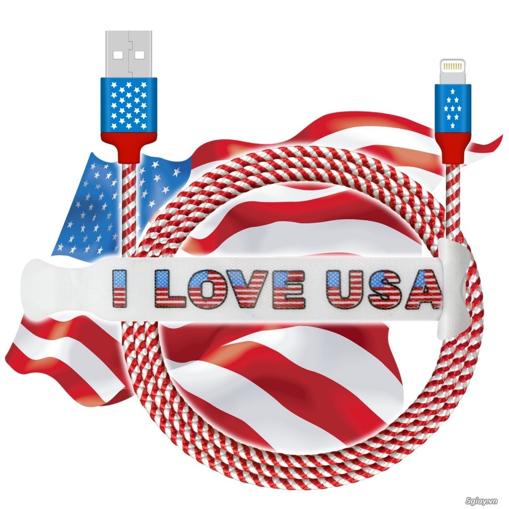 ️ ️Cáp Iphone/Ipad/Ipod Lighting bọc vải dù cờ Mỹ với logo I LOVE USA - 20