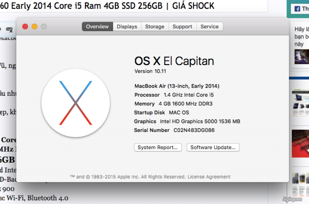 Macbook Air MD760 Early 2014 Core i5 Ram 4GB SSD 256GB | GIÁ SHOCK