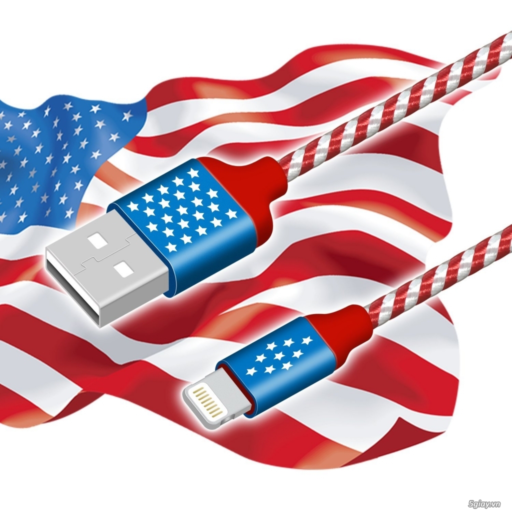 ️ ️Cáp Iphone/Ipad/Ipod Lighting bọc vải dù cờ Mỹ với logo I LOVE USA - 18