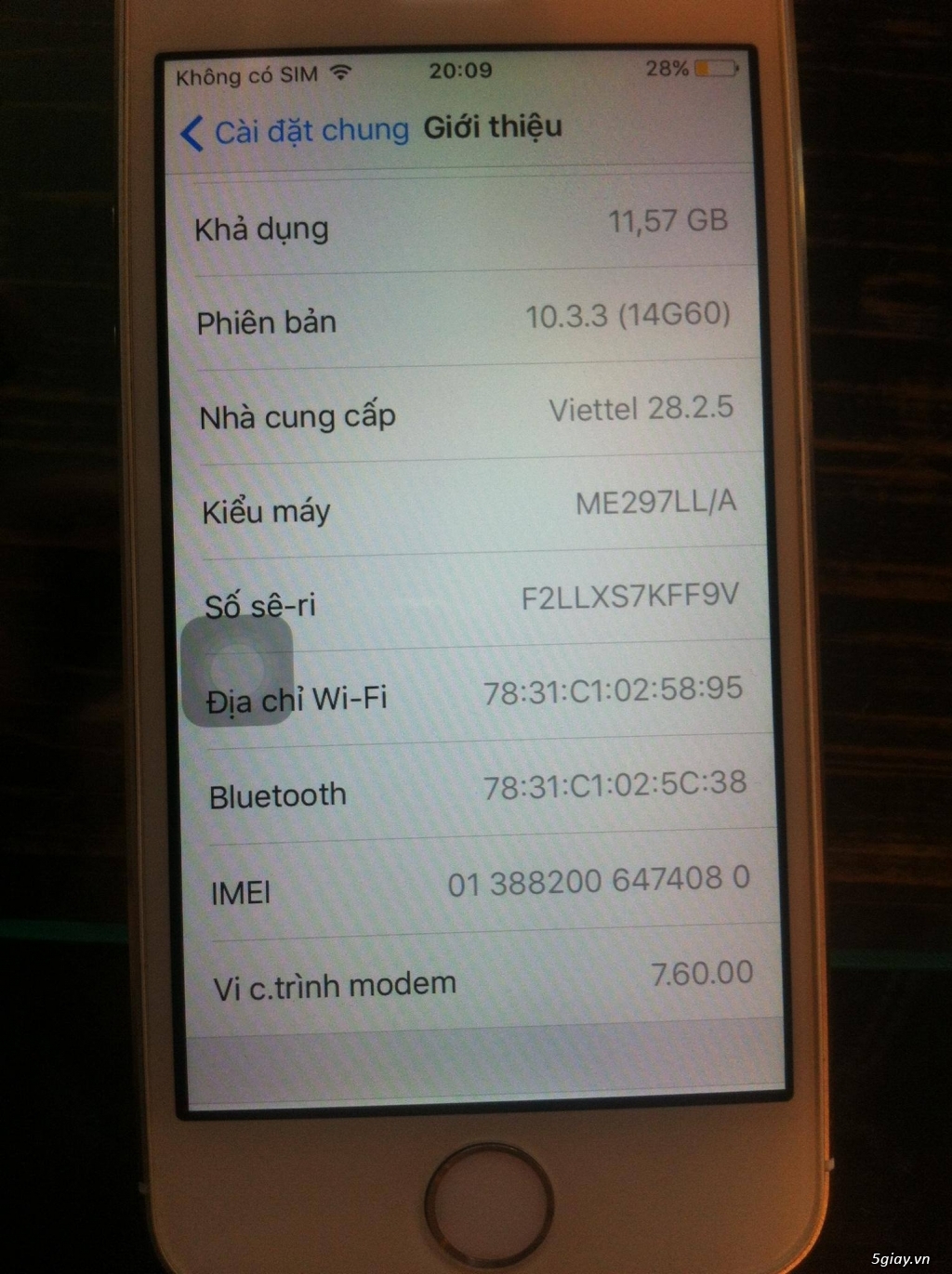 Iphone 5s Trắng 16gh QT Zin New 98%