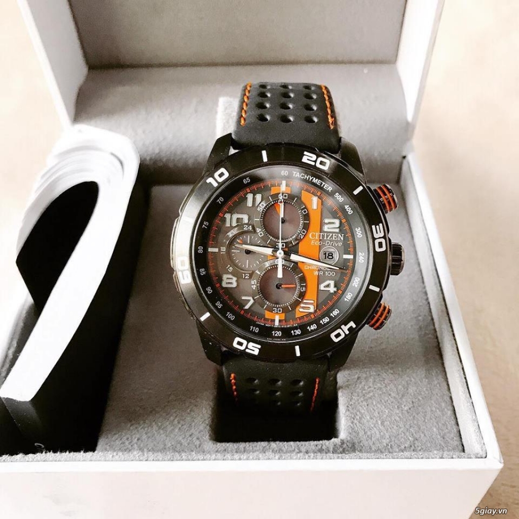 CITIZEN ECO - DRIVE MENS PRIMO CHRONOGRAPH BLACK ORANGE - 13