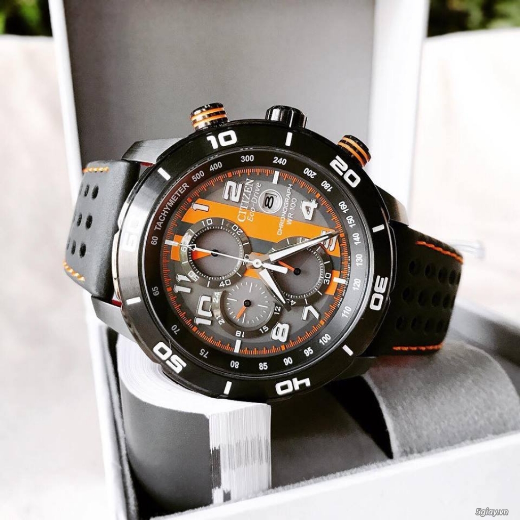 CITIZEN ECO - DRIVE MENS PRIMO CHRONOGRAPH BLACK ORANGE - 11