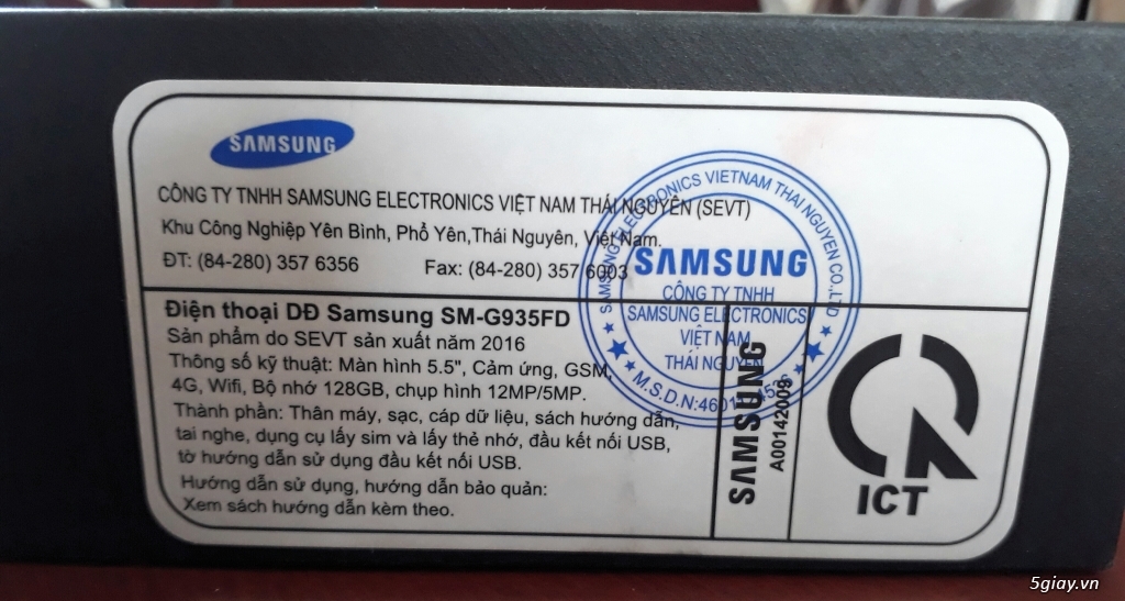 Bán Samsung Galaxy S7 Edge Black Pearl 128GB Fullbox