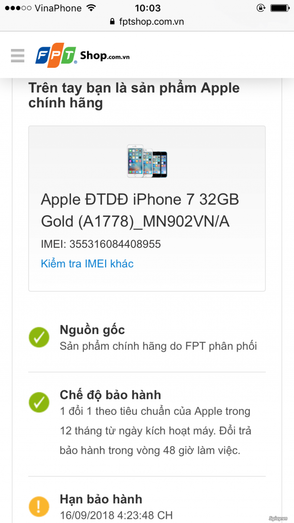 Iphone 7 32gb Gold FPT sài đc 13 ngày, fullbox, còn hoá đơn mua hàng