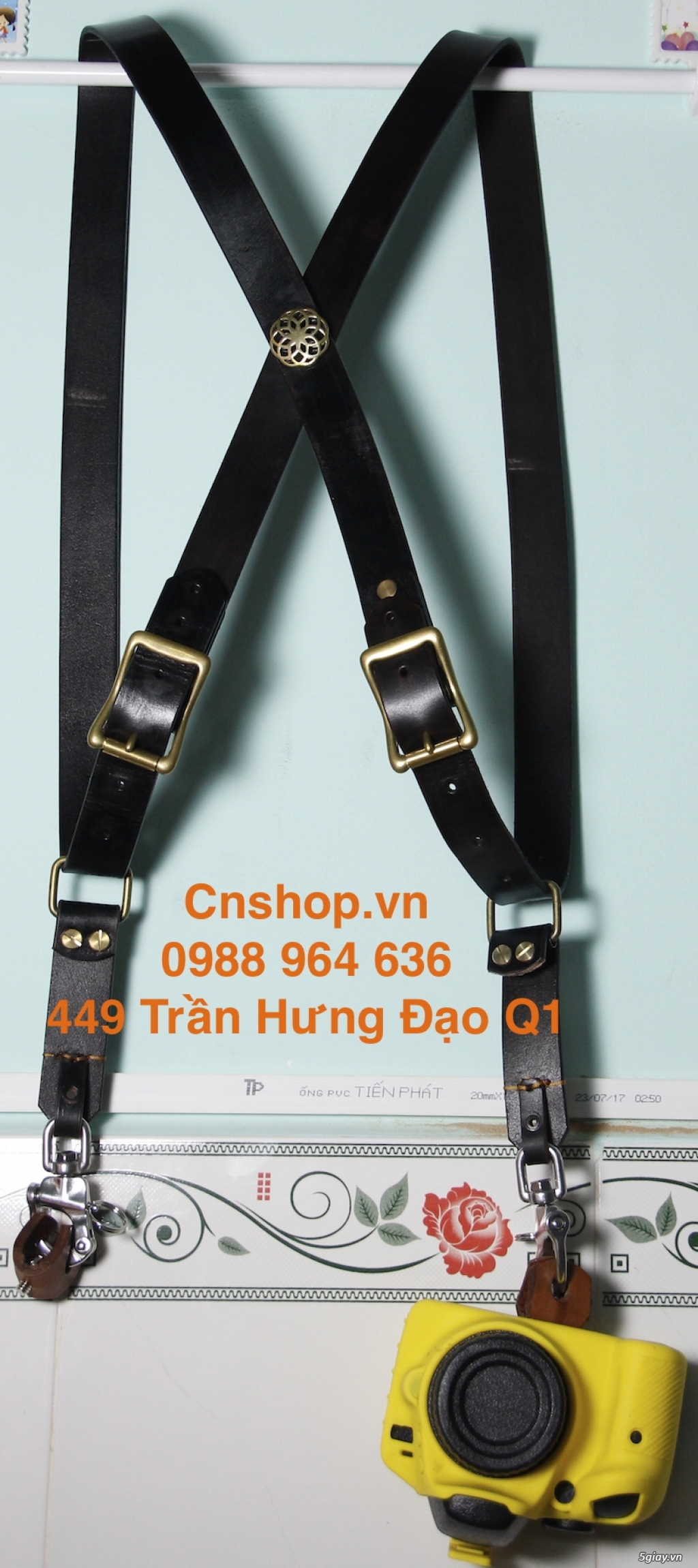 Dây đeo máy ảnh bằng da bò 100% - đeo 2 máy ảnh - 9