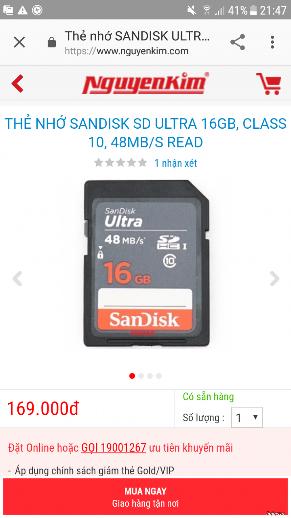 Thẻ nhớ máy ảnh sandisk ultra 48mb/s 16gb