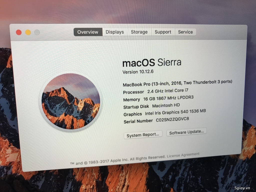 Macbook pro 2016 max option core i7,ram 16gb,ssd 512 - 2