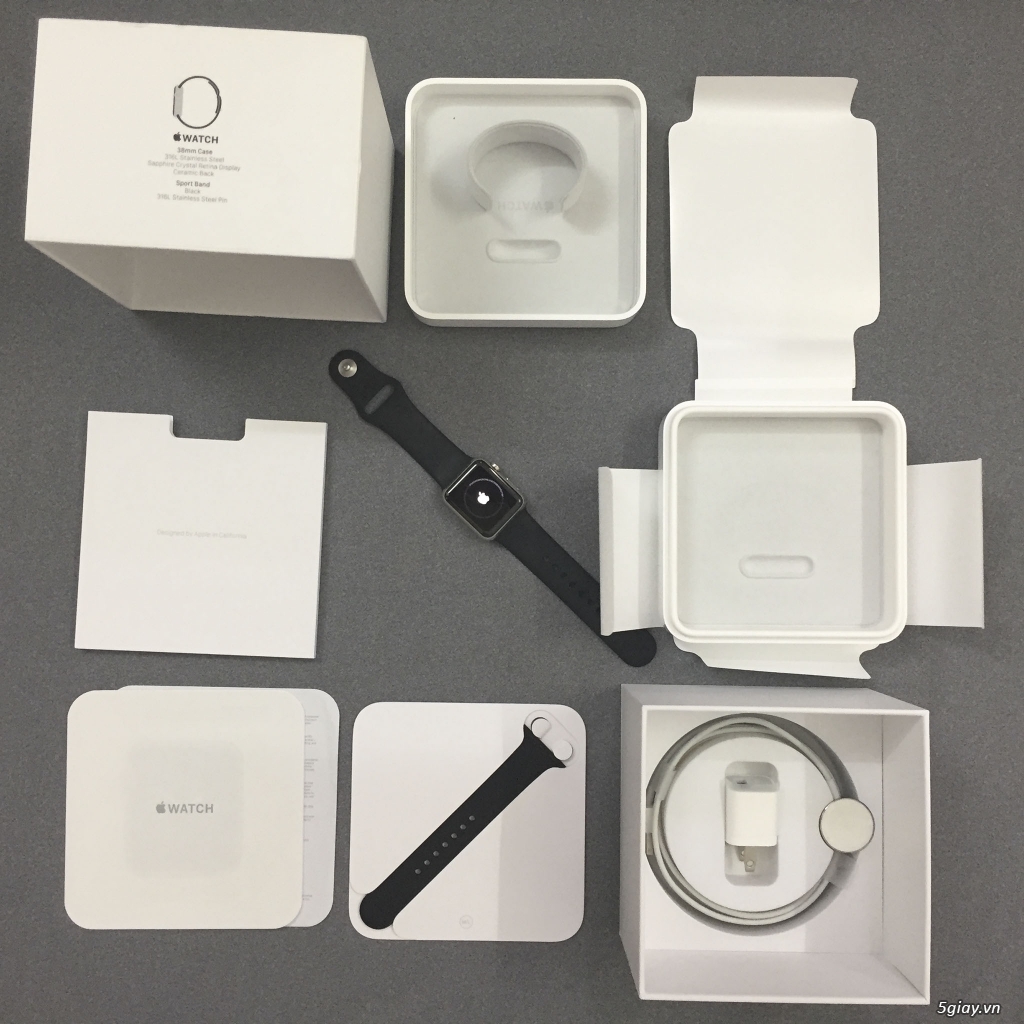 Apple Watch 1 99%, Thép, 38mm, full box, full phụ kiện seal.