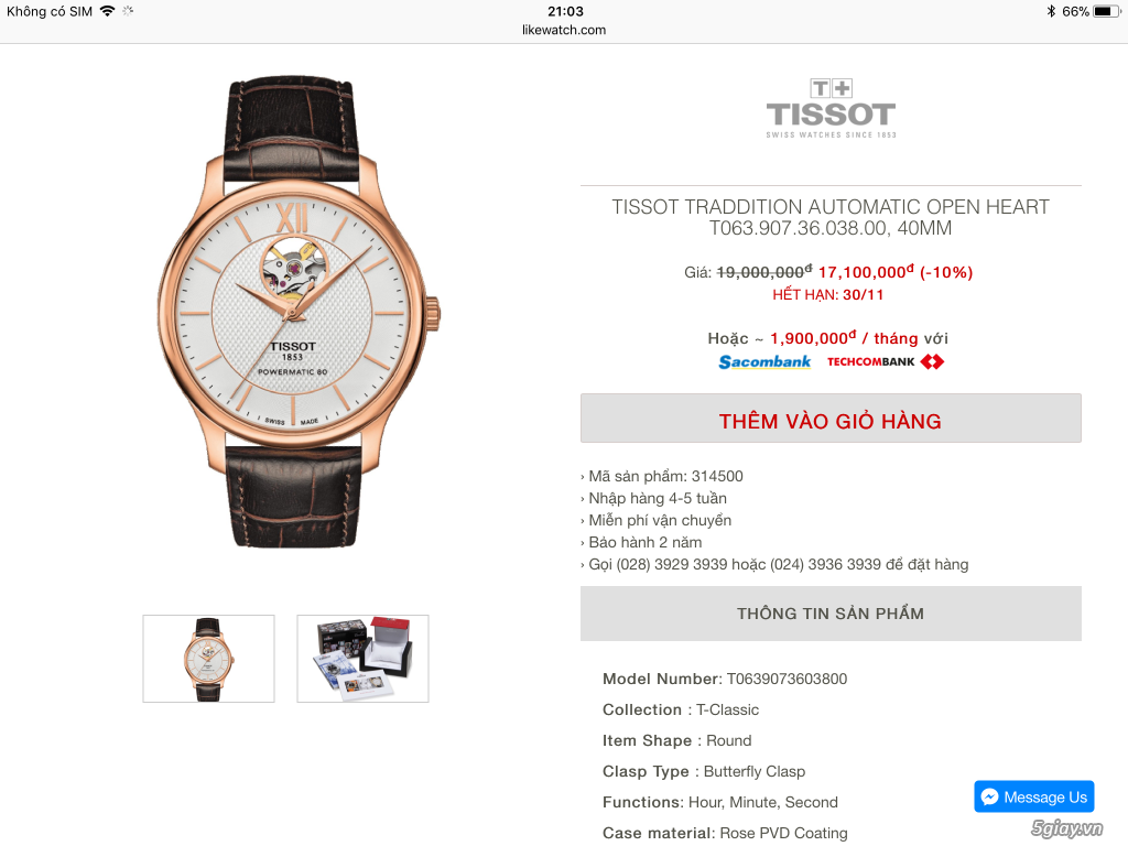 Cần bán Tissot authentic vàng hồng hở tim 99,9%