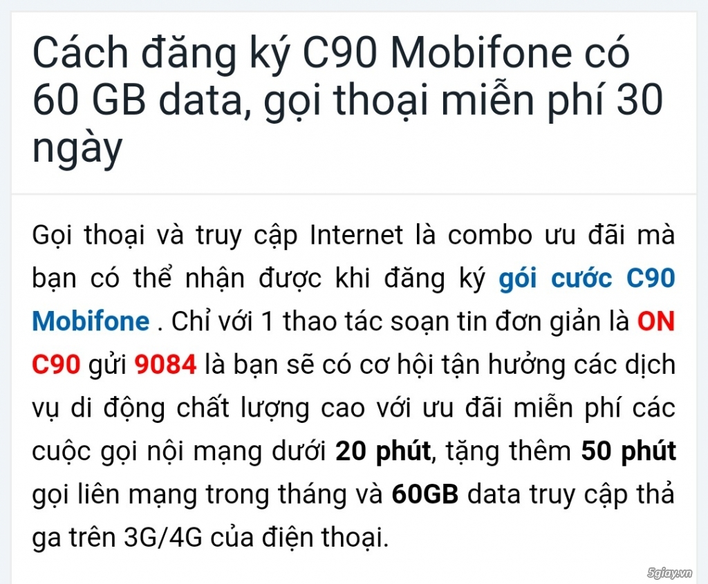 Sim Mobi C90 (90k/tháng) miễn phí gọi mobi, 50p liên mạng, 60GB 4G - 2