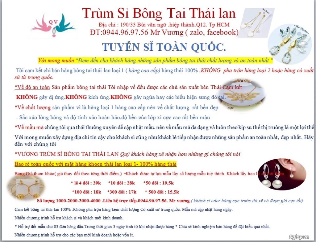 bông tai thái lan giá sỉ,sỉ bông tai thái lan,chuyên bông tai thái lan