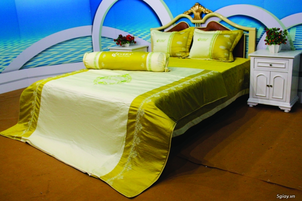 Bộ chăn drap phủ cao cấp cotton lụa EVERA màu vàng chanh - LA002 - 2