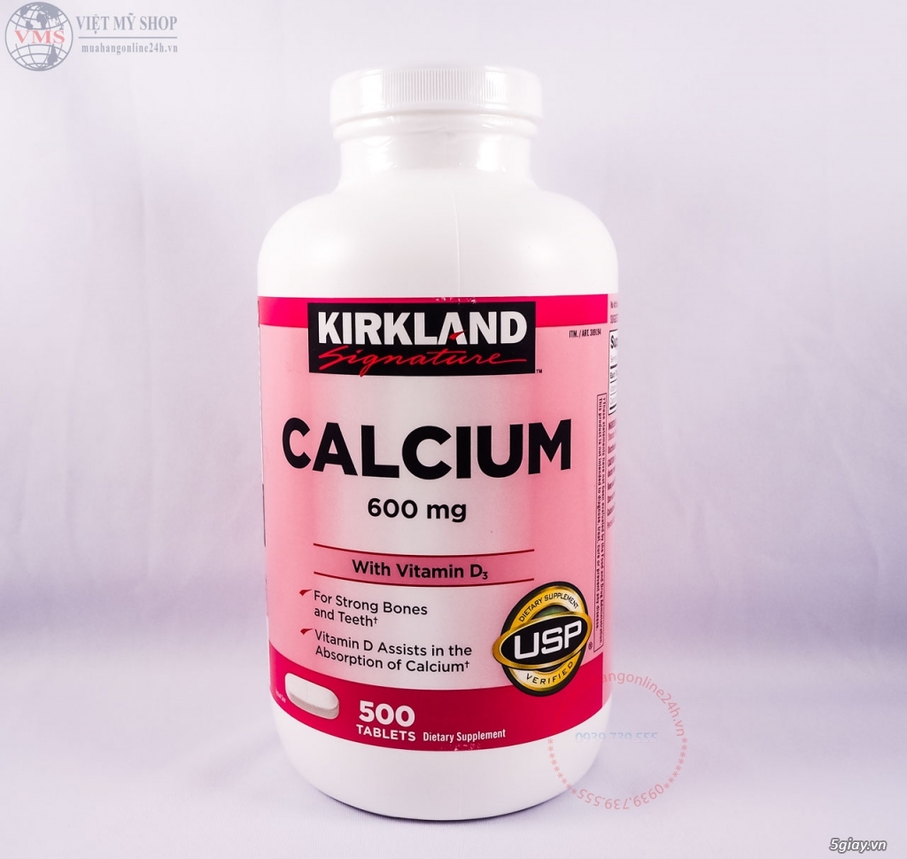 Viên Uống Bổ Sung Canxi Kirkland Signature Calcium 600mg + D3