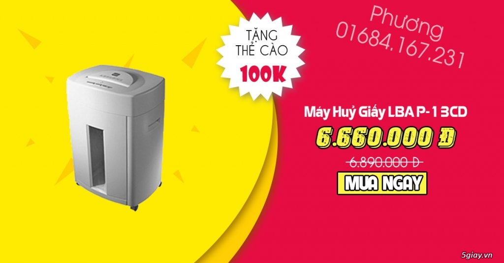 Máy huỷ giấy LBA P-13CD (Tặng kèm thẻ cào 100K nhà mạng bất kì)