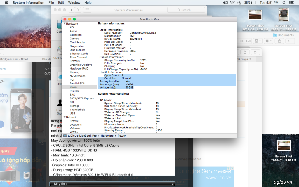 Macbook Pro 13 inch Early 2011)(MC700) Core i5 2.3GHz - 1