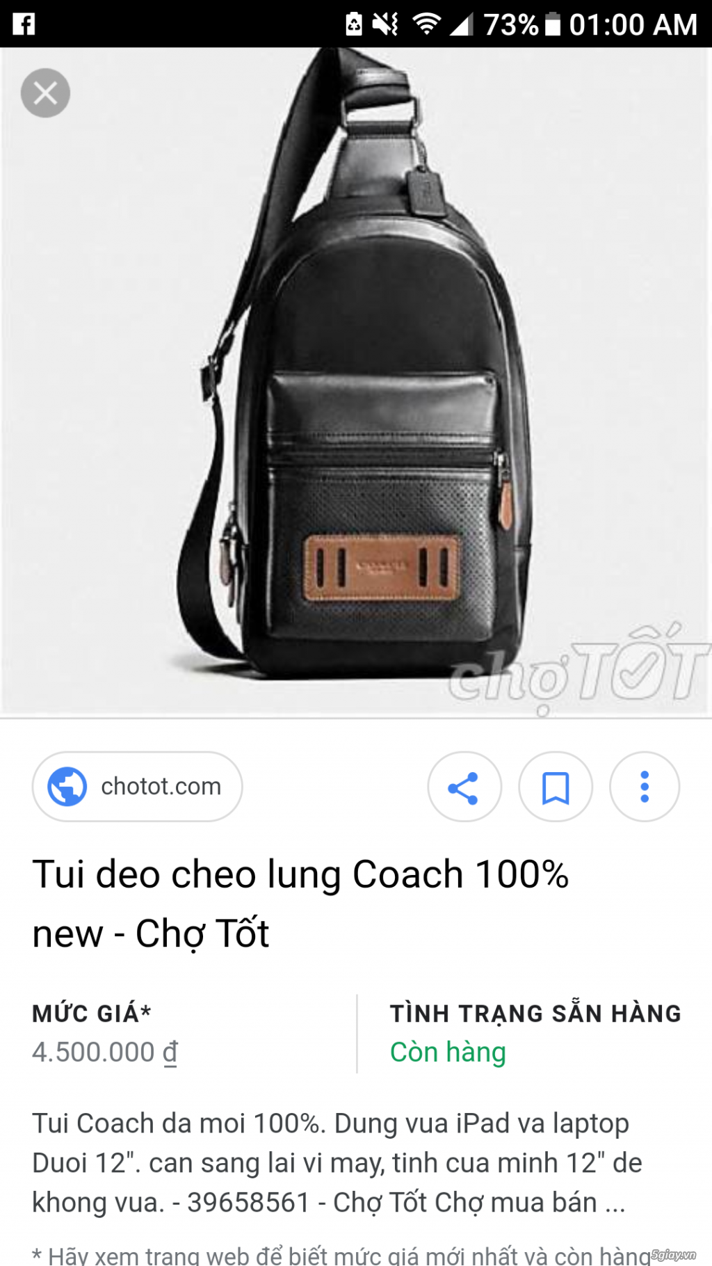 Túi đeo chéo Coach và giầy nam Lacoste chính hãng - 1