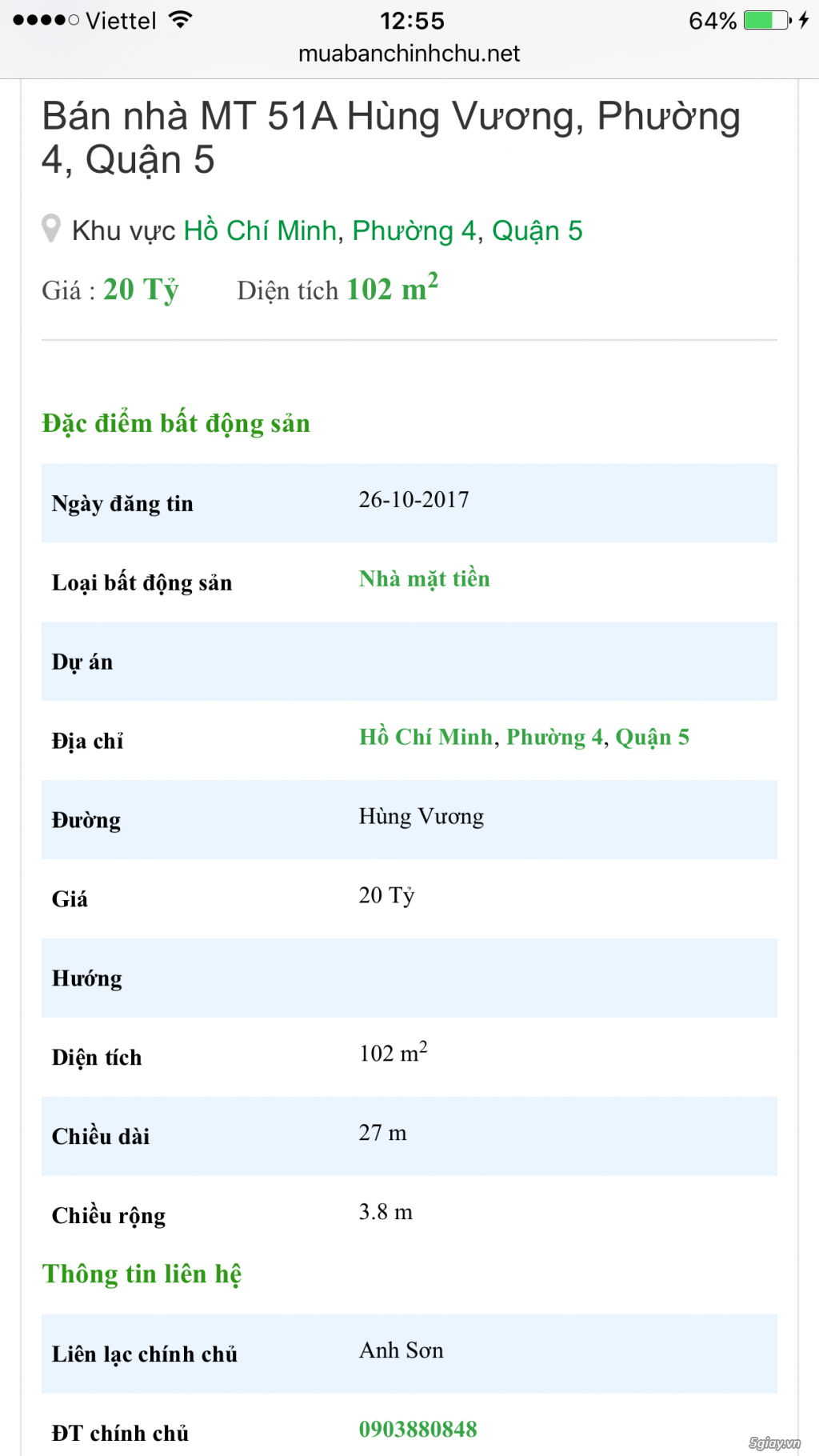 Bán nhà MT 51A Hùng Vương, Phường 4, Quận 5